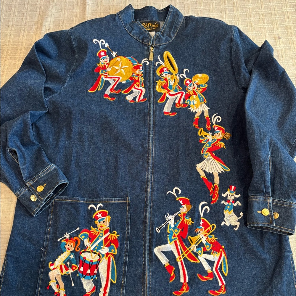 Vintage Bob Mackie Marching Band Embroidered Zipper Denim Jacket, America size L - Picture 8 of 9